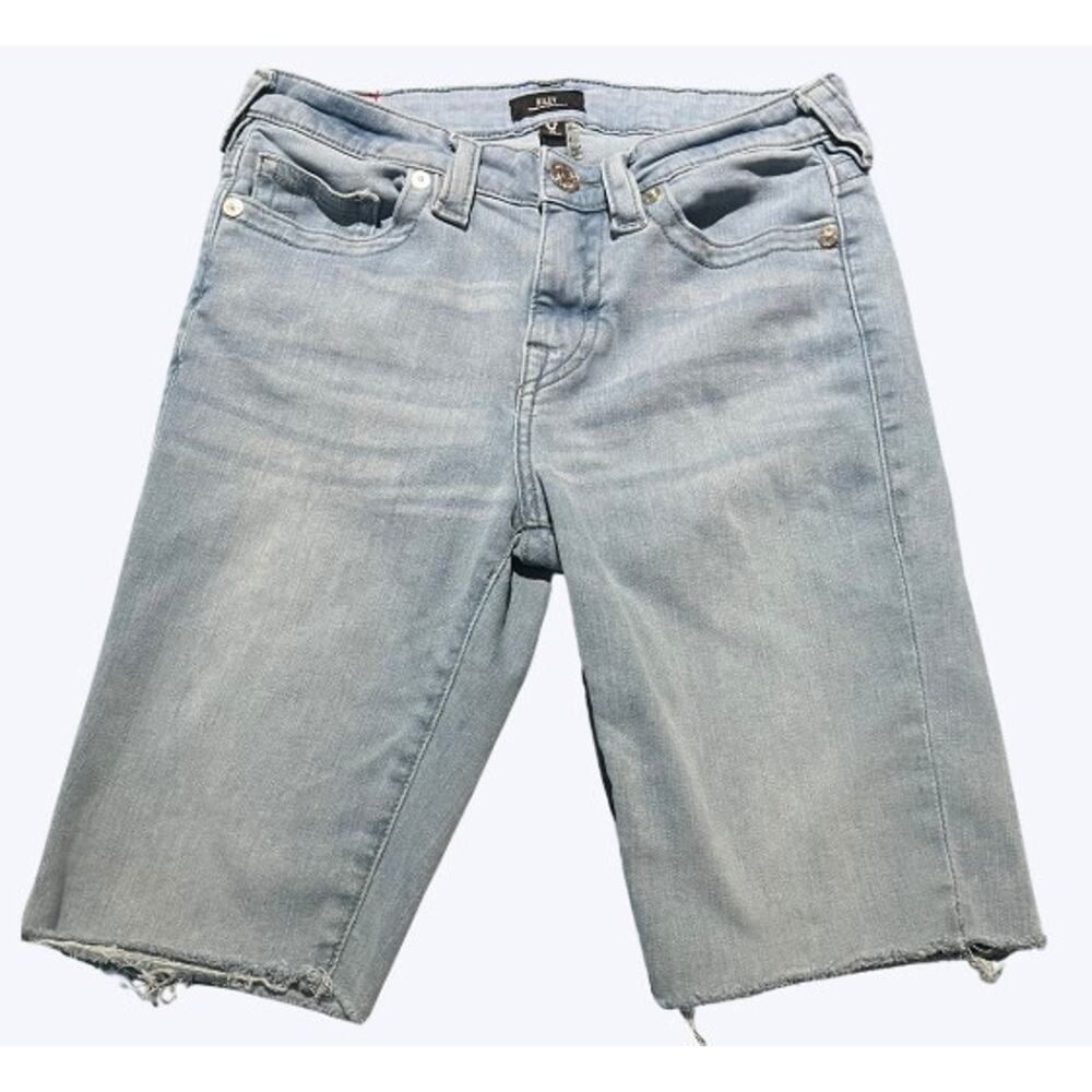 True Religion Women's Shorts Riley Raw Hem Bermuda Shorts Light Wash Sz 28
